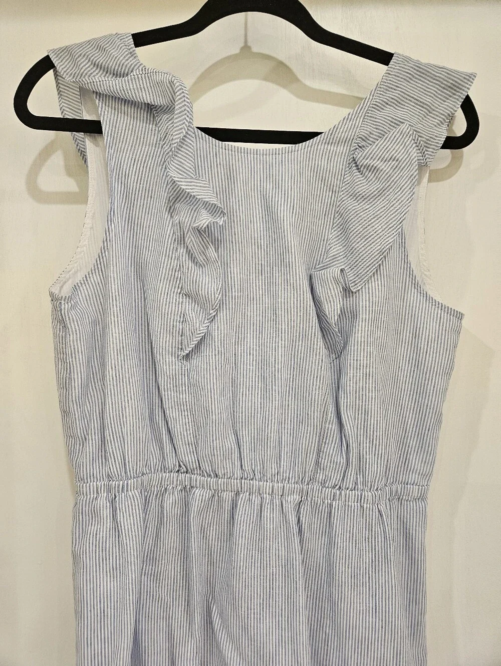 J Crew Light Blue Striped Ruffle Shoulder Dress - Women